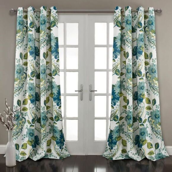 Lush Decor - 2pk 52"x95" Light Filtering Floral Paisley Window Blue - Picture 1 of 4